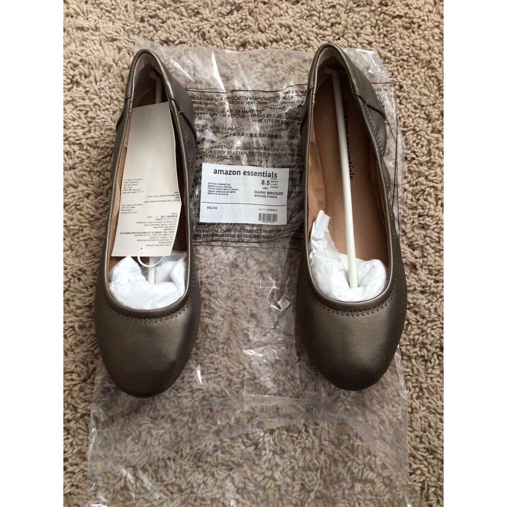 Amazon Essential Dark Bronze Faux Leather Round Toe Slip On Shoes Sz 8.5W